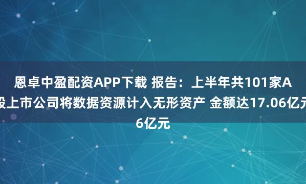 恩卓中盈配资APP下载 报告：上半年共101家A股上市公司将数据资源计入无形资产 金额达17.06亿元